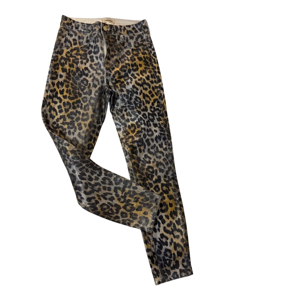 $295 L'Agence Margot Skinny High Rise Gold Leopard Foil Coated Jeans Pants Ankle - Picture 4 of 16